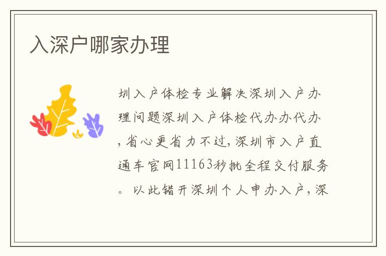 入深户哪家办理