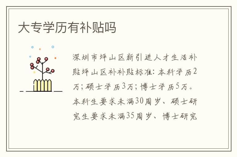 大专学历有补贴吗
