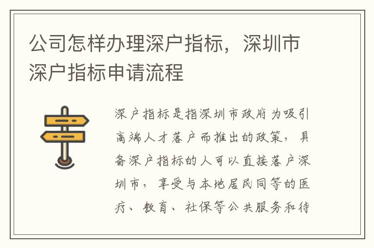 公司怎样办理深户指标，深圳市深户指标申请流程