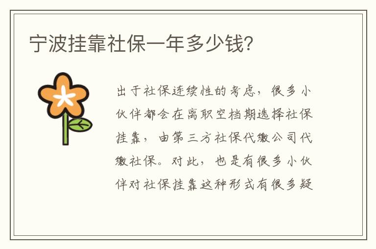 宁波挂靠社保一年多少钱？