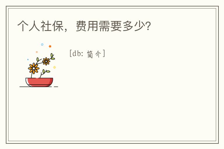 个人社保，费用需要多少？