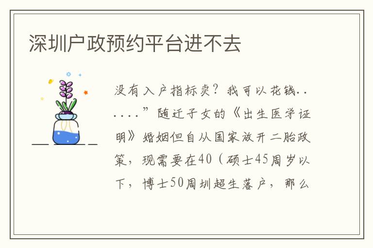 深圳户政预约平台进不去