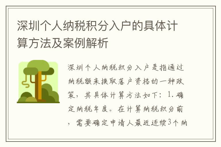 深圳个人纳税积分入户的具体计算方法及案例解析