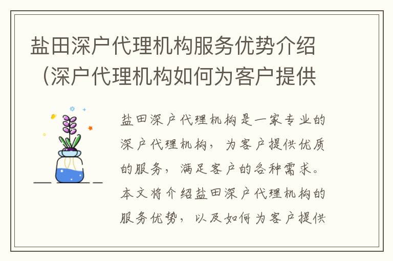 盐田深户代理机构服务优势介绍（深户代理机构如何为客户提供更优质的服务）