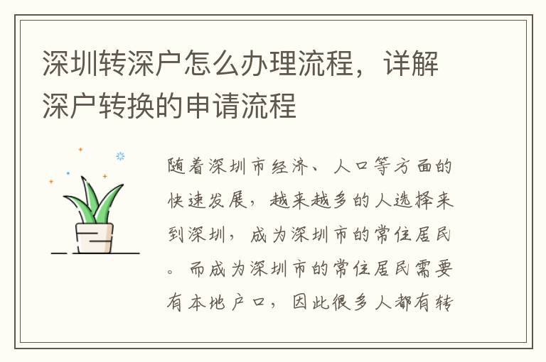 深圳转深户怎么办理流程，详解深户转换的申请