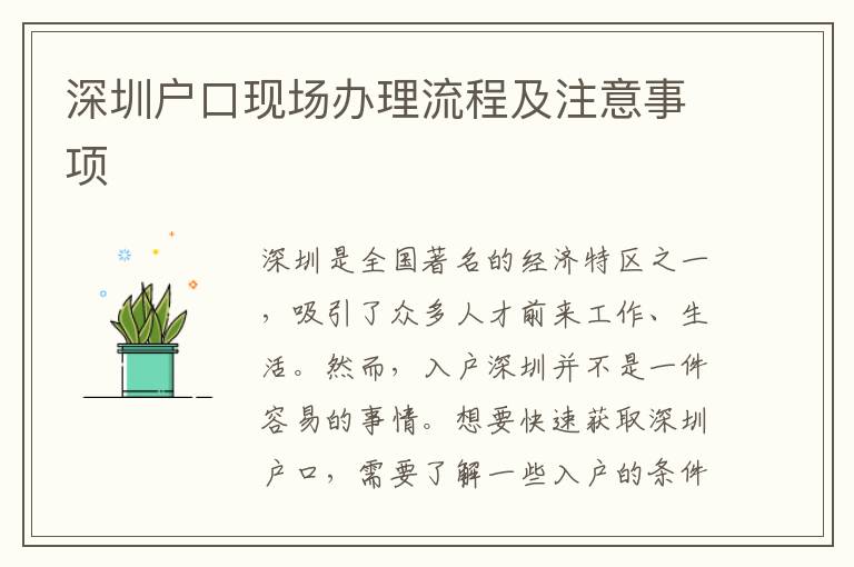 深圳户口现场办理流程及注意事项