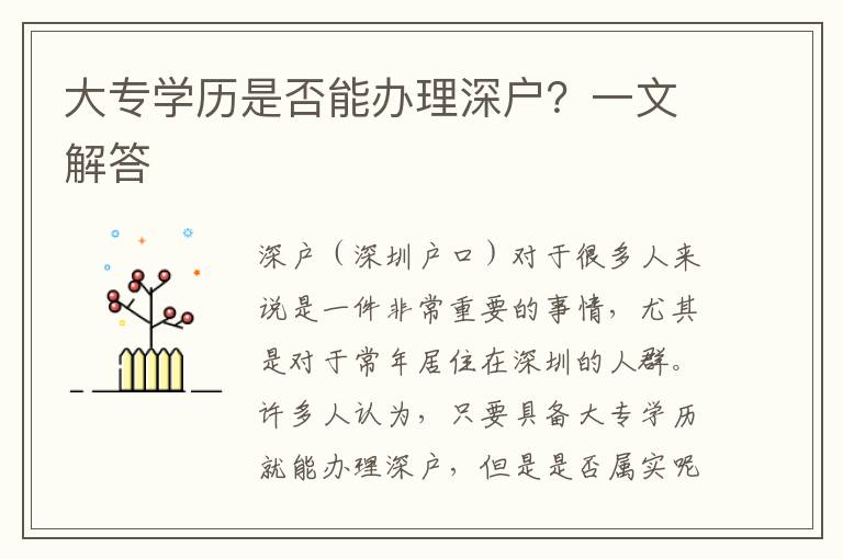 大专学历是否能办理深户？一文解答