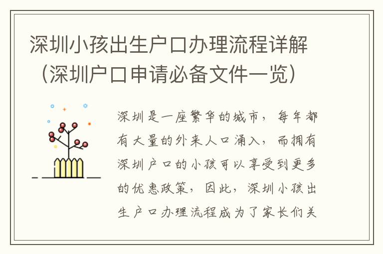 深圳小孩出生户口办理流程详解（深圳户口申请必备文件一览）