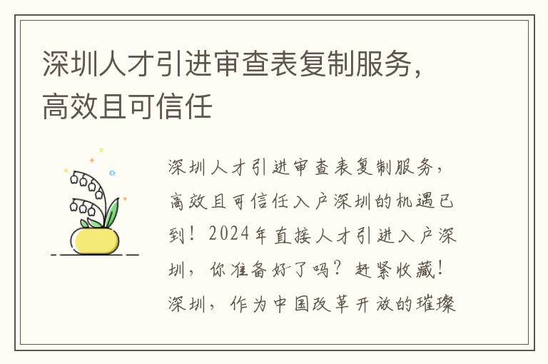深圳人才引进审查表复制服务，高效且可信任