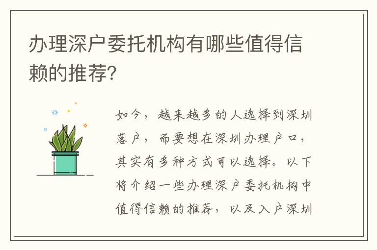 办理深户委托机构有哪些值得信赖的推荐？