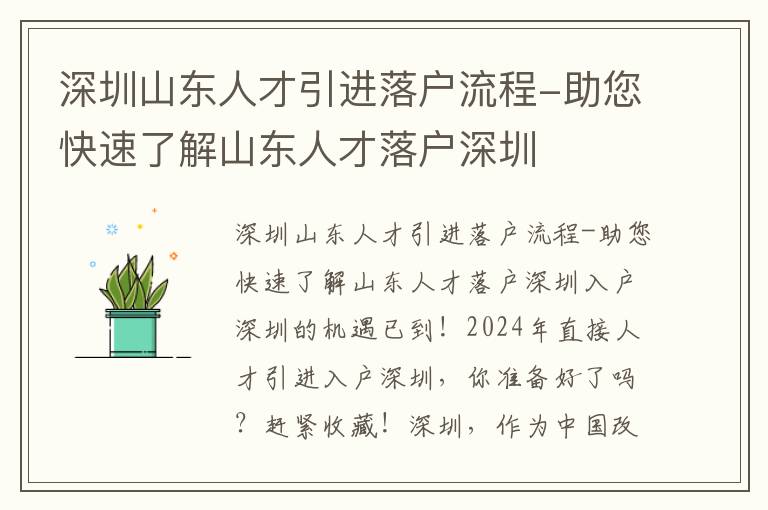 深圳山东人才引进落户流程-助您快速了解山