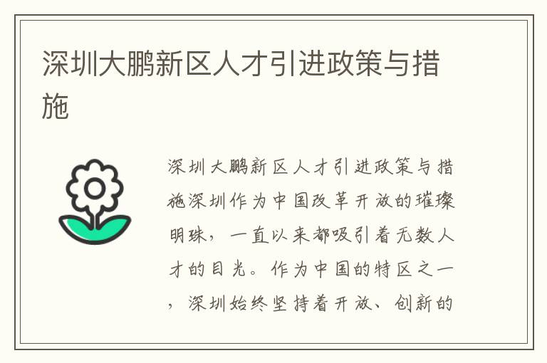 深圳大鹏新区人才引进政策与措施