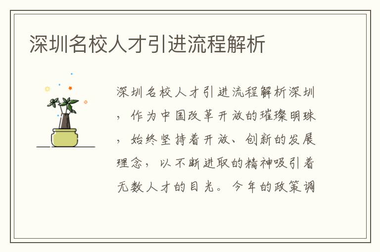 深圳名校人才引进流程解析