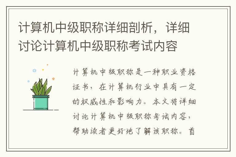 计算机中级职称详细剖析，详细讨论计算机中级职称考试内容