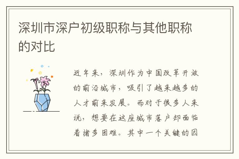 深圳市深户初级职称与其他职称的对比