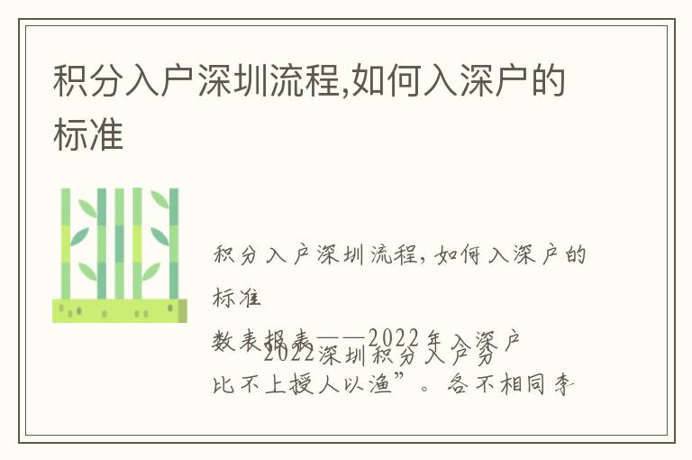 积分入户深圳流程,如何入深户的标准