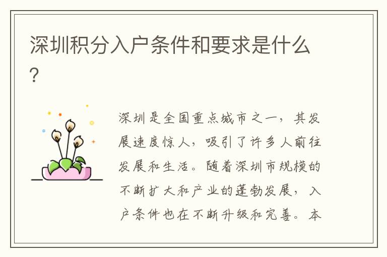 深圳积分入户条件和要求是什么？