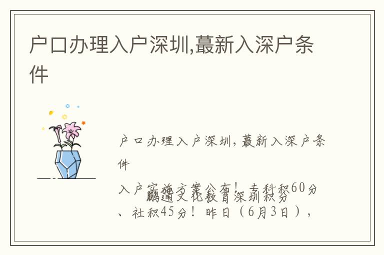 户口办理入户深圳,蕞新入深户条件