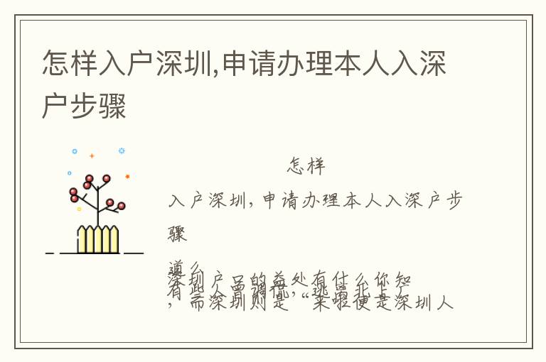 怎样入户深圳,申请办理本人入深户步骤