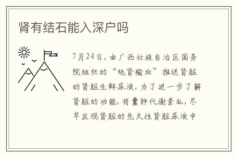 肾有结石能入深户吗