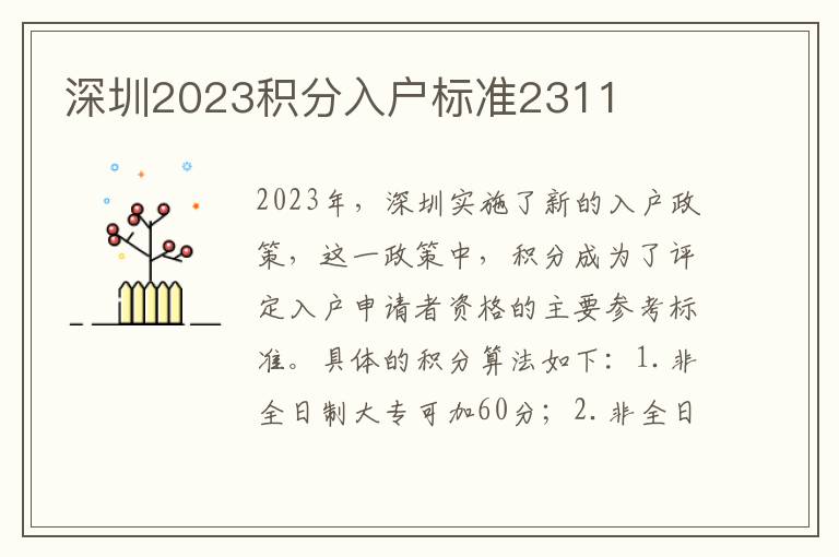 深圳2023积分入户标准2311