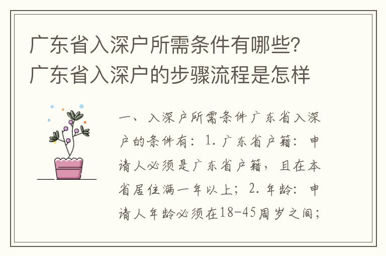 广东省入深户所需条件有哪些？广东省入深户的步骤流程是怎样的？