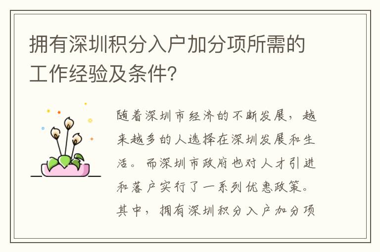拥有深圳积分入户加分项所需的工作经验及条