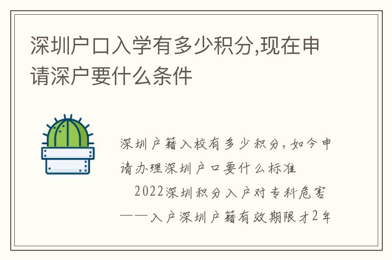 深圳户口入学有多少积分,现在申请深户要什么条件