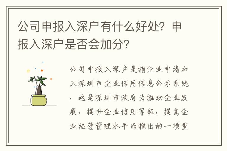 公司申报入深户有什么好处？申报入深户是否会加分？