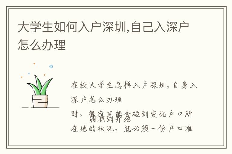 大学生如何入户深圳,自己入深户怎么办理
