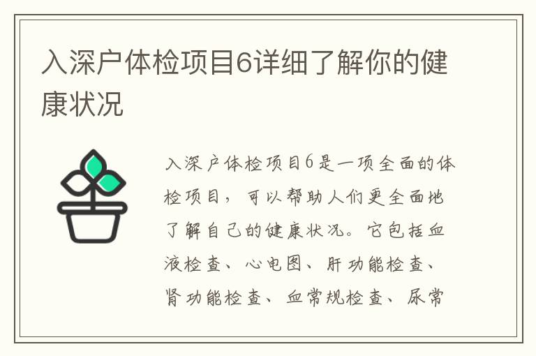 入深户体检项目6详细了解你的健康状况