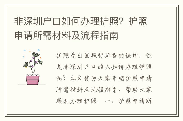 非深圳户口如何办理护照？护照申请所需材料及流程指南
