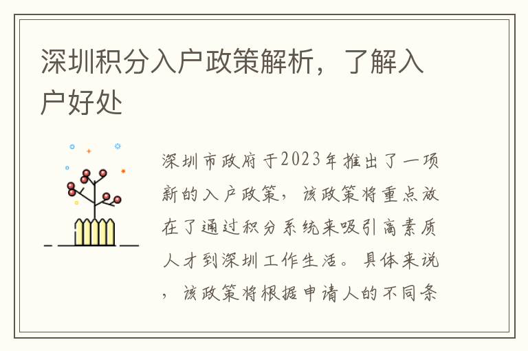 深圳积分入户政策解析，了解入户好处