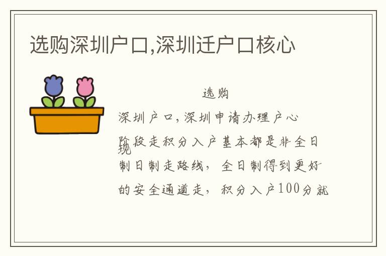 选购深圳户口,深圳迁户口核心