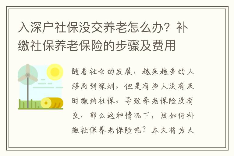 入深户社保没交养老怎么办？补缴社保养老保险的步骤及费用