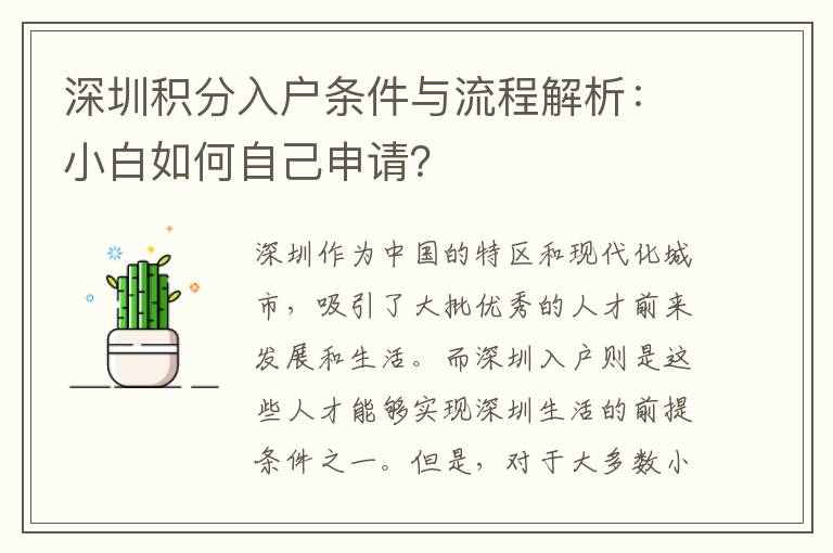 深圳积分入户条件与流程解析：小白如何自己申