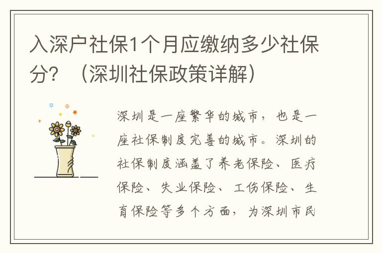入深户社保1个月应缴纳多少社保分？（深圳社保政策详解）