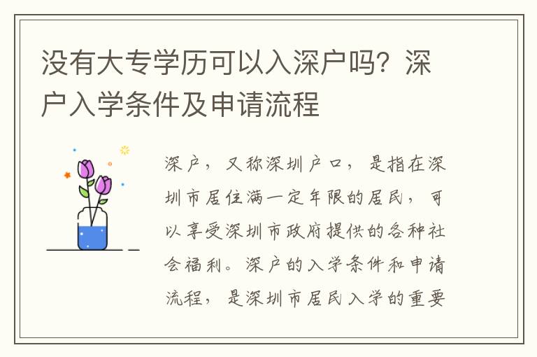 没有大专学历可以入深户吗？深户入学条件及申请流程