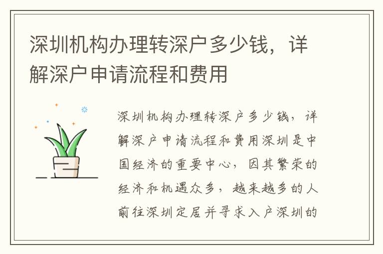 深圳机构办理转深户多少钱，详解深户申请流程和费用