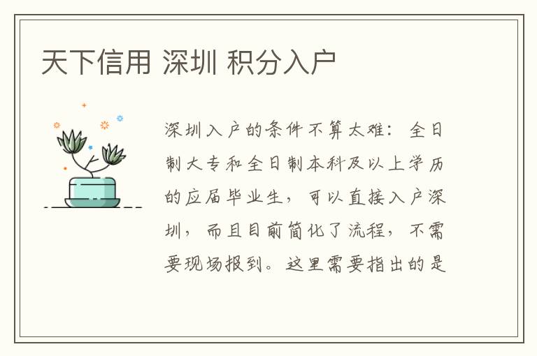 天下信用 深圳 积分入户