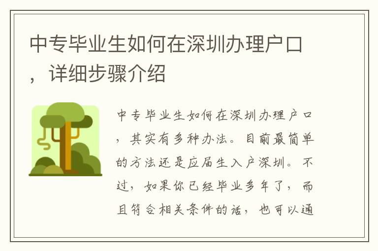 中专毕业生如何在深圳办理户口，详细步骤介绍