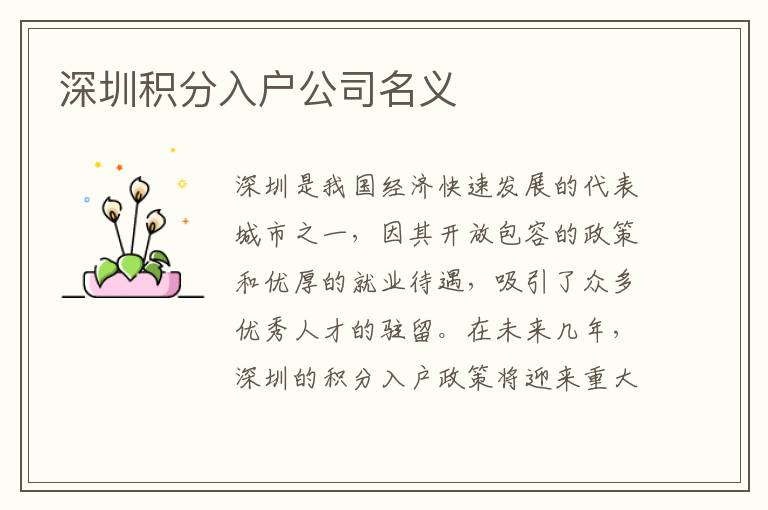 深圳积分入户公司名义