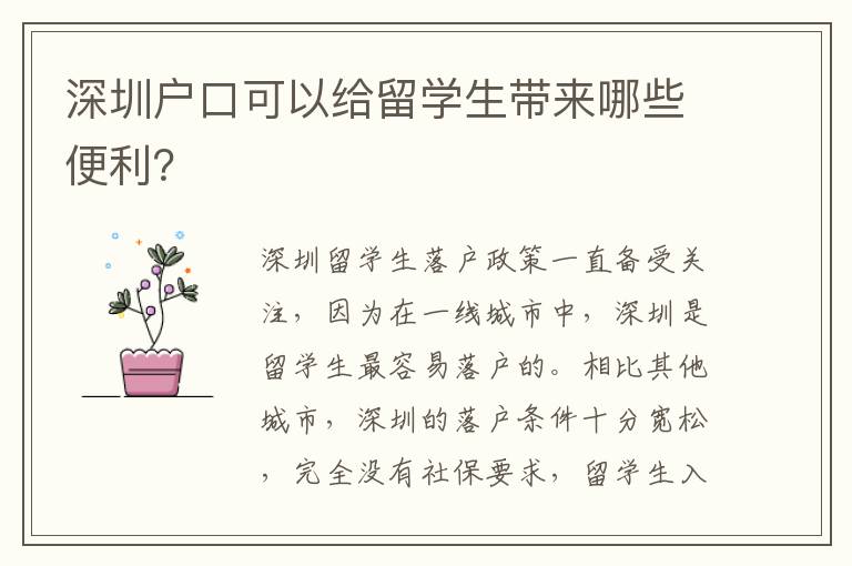 深圳户口可以给留学生带来哪些便利？