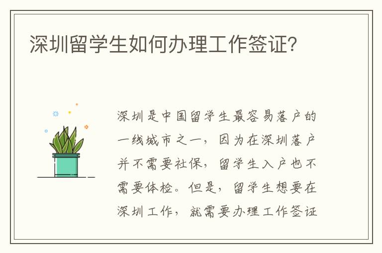深圳留学生如何办理工作签证？