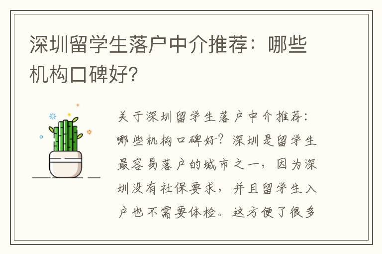 深圳留学生落户中介推荐：哪些机构口碑好？