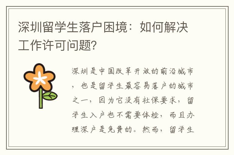 深圳留学生落户困境：如何解决工作许可问题？