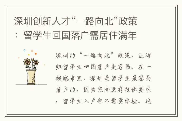 深圳创新人才“一路向北”政策：留学生回国落