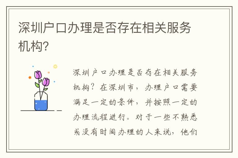 深圳户口办理是否存在相关服务机构？