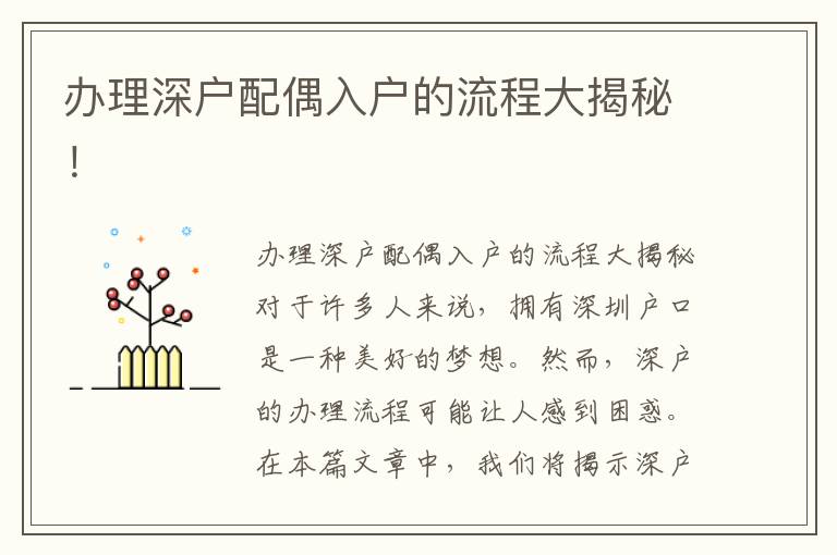 办理深户配偶入户的流程大揭秘！
