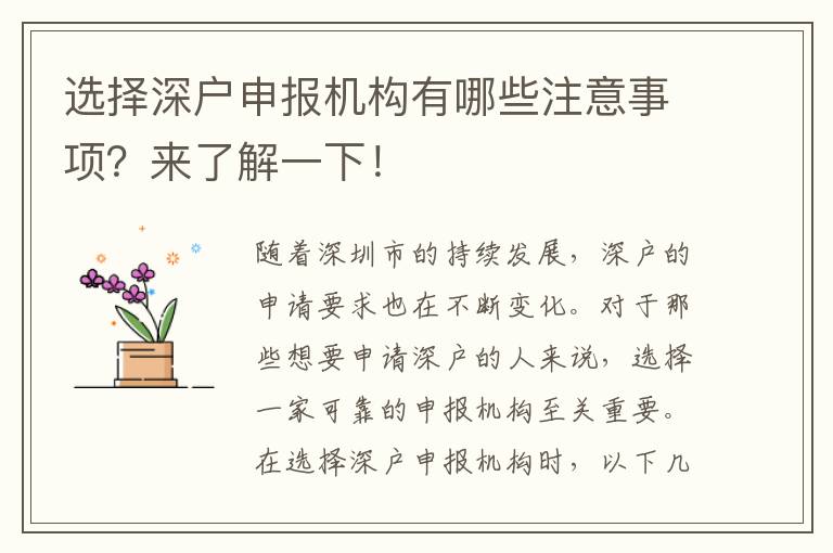 选择深户申报机构有哪些注意事项？来了解一下！